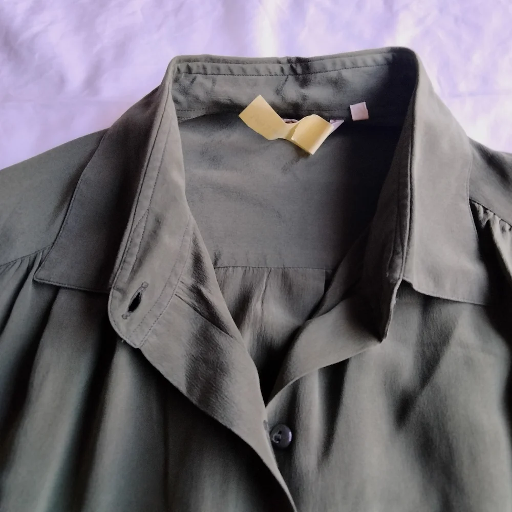 VTG Lorenzini Made In Italy Long Sleeve Button Down Green Silk Shirt Women's M/L